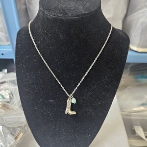 Vintage Silver Boot Pendant Necklace with Turqoise Accent